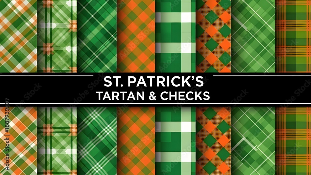 Fototapeta premium St patrick's day tartan and checks patterns green orange plaid