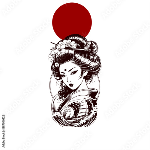 Japanese geisha kimono artwork vector illustration