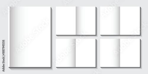 A collection of white rectangular frames arranged in a grid pattern on a light gray background from a top view
