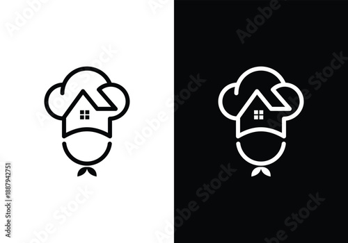 Chefs Hat with House Culinary Home Symbol.