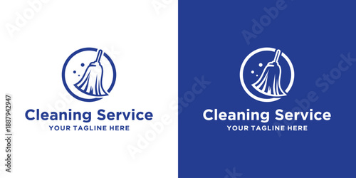 Cleaning Service Logo Design with Broom and Circle Shape.