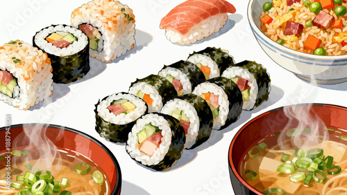 Japanese cuisine sushi and soup