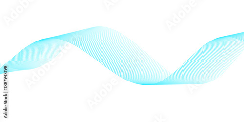 Abstract cyan and blue flowing wave lines with smooth parallel motion, blending white and black backgrounds into a futuristic digital sound frequency vector illustration for modern design.