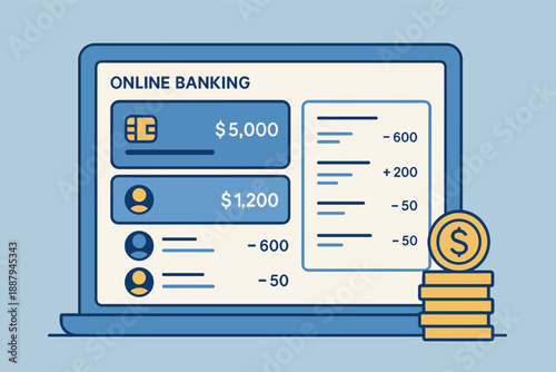 Online banking interface showing transactions and account balances