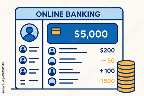 Online banking dashboard with transactions and balance display