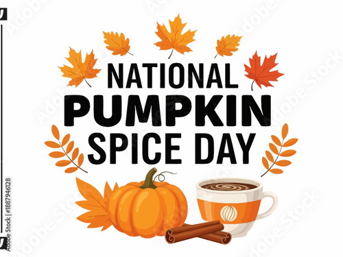 National pumpkin spice day illustration with pumpkin and coffee