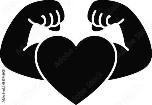 Strong arms protect a heart shape a powerful loving gesture silhouette