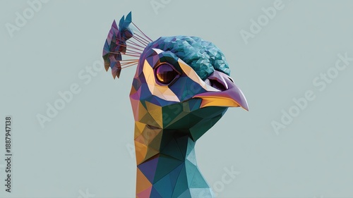 Wallpaper Mural Colorful Geometric Peacock Portrait in 3D Low Poly Style Torontodigital.ca