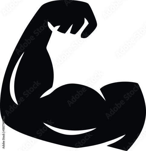 Strong muscular arm flexing a powerful black silhouette