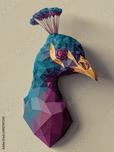 Wallpaper Mural Geometric Abstract Art of Colorful Peacock Head in Low Poly Design Torontodigital.ca