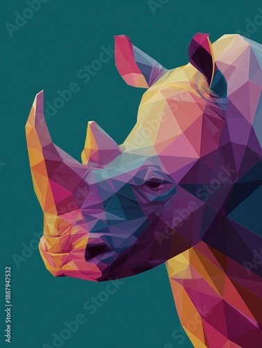 Wallpaper Mural Colorful Geometric Rhinoceros Artwork with Vibrant Facets and Shapes Torontodigital.ca