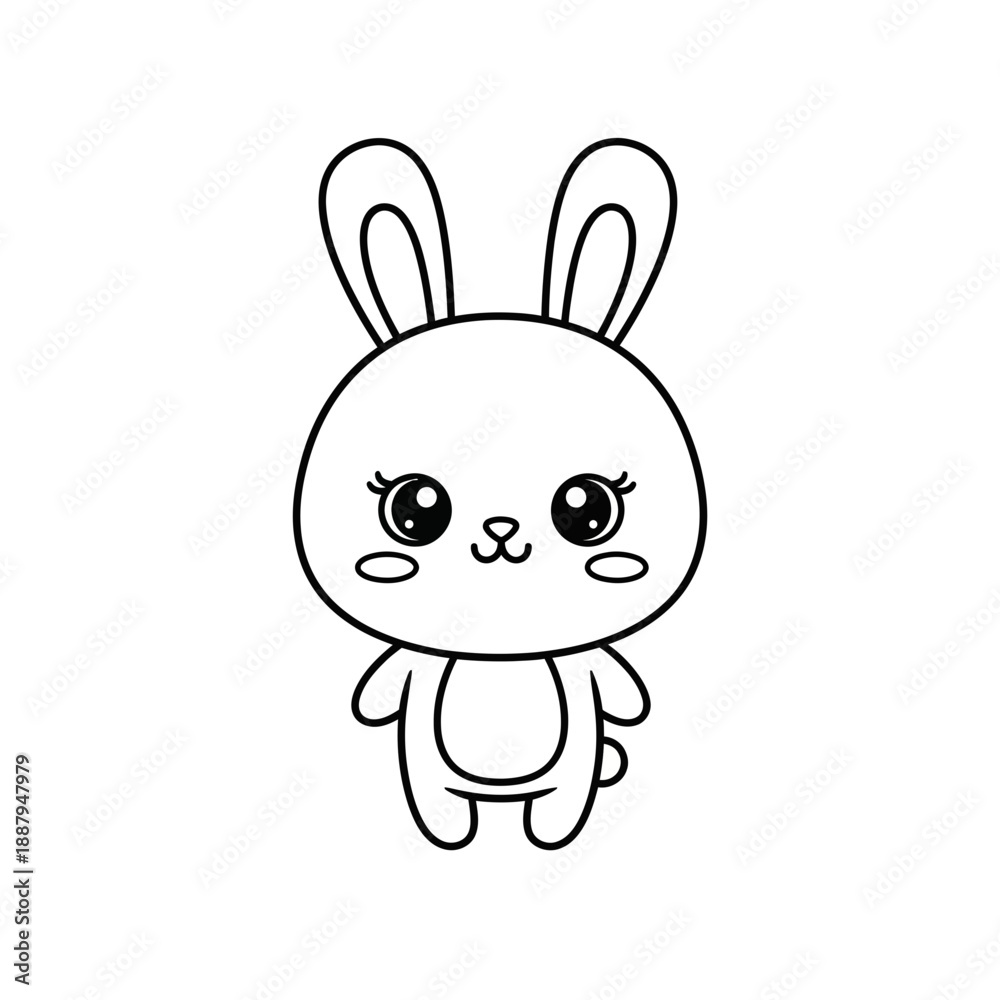 Obraz premium Cute Cartoon Rabbit Playful Bunny Black and White Line Art Vector Illustration.png