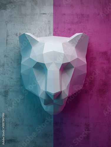 Wallpaper Mural Geometric Sculpture of Bear Head on Colorful Wall Background Torontodigital.ca