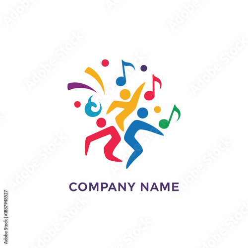 Colorful Music Notes and Dancing Figures Logo.