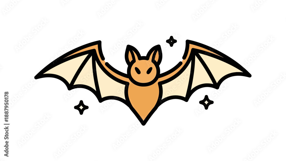 Obraz premium A cartoon bat with outstretched wings, surrounded by stars, simple and clean design
