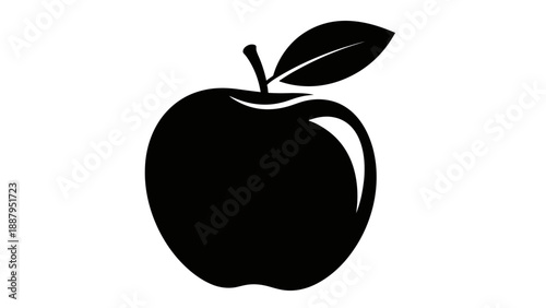 Fresh Red Apple Fruit Icon with Leaf Isolated on White Background