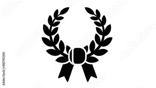 Prestigious Laurel Wreath Award Icon with Ribbon on Isolated White Background