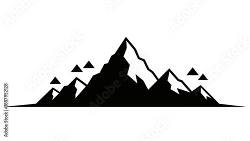 Majestic Mountain Range Peaks Icon in Silhouette on Isolated White Background