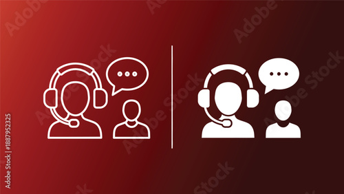 Customer service representatives with headsets and speech bubbles on gradient background