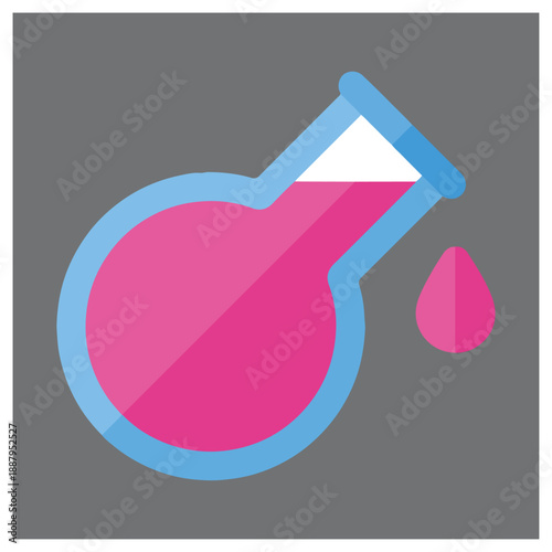 Pink liquid dropping from test tube isolated on white background, Vector