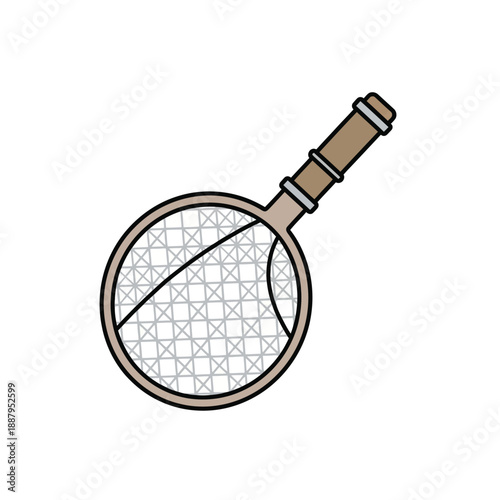 Cartoon Butterfly Net Doodle Icon. Isolated Hand-Drawn Insect Catching Net Vector Illustration for Summer Nature Exploration and Hobby Graphics.