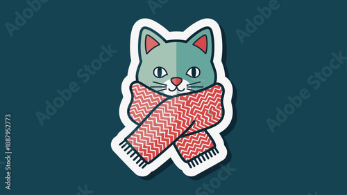 Cute illustration of a stylized cat wearing a red zigzag scarf
