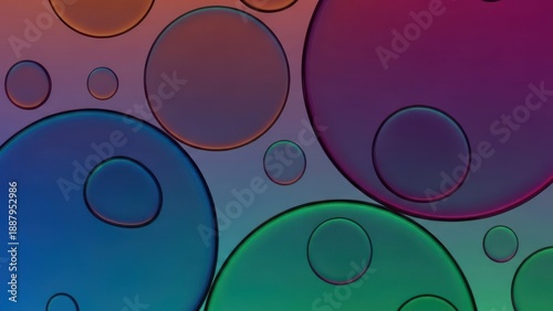 Abstract art of colorful, overlapping, iridescent spheres against a gradient background