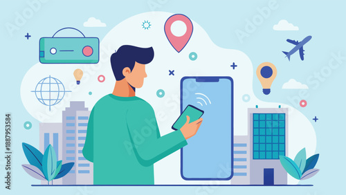 A person engaged with a smartphone in a vibrant city setting, symbolizing modern connectivity and urban life.