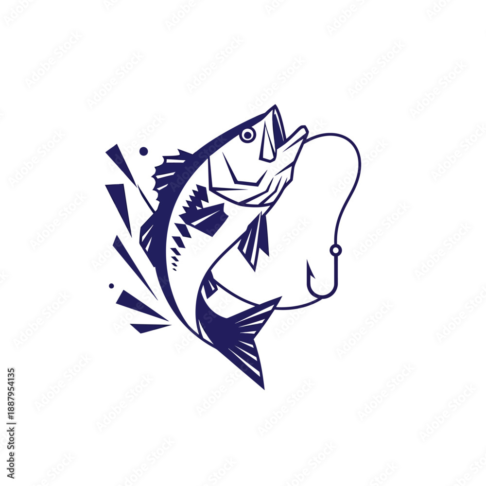 Obraz premium Dynamic Sport Fishing Bass Fish Jumping for Hook Logo Vector Illustration