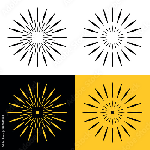 Abstract sun icon. Symbol of summer or rest, warmth and light. Rays coming from the center. Stylized sun with rays, attribute of good weather or mood.