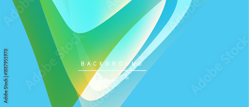 Abstract fluid shapes, vibrant colors blend. Blue, green, yellow gradients create dynamic background design. Text reads background design.