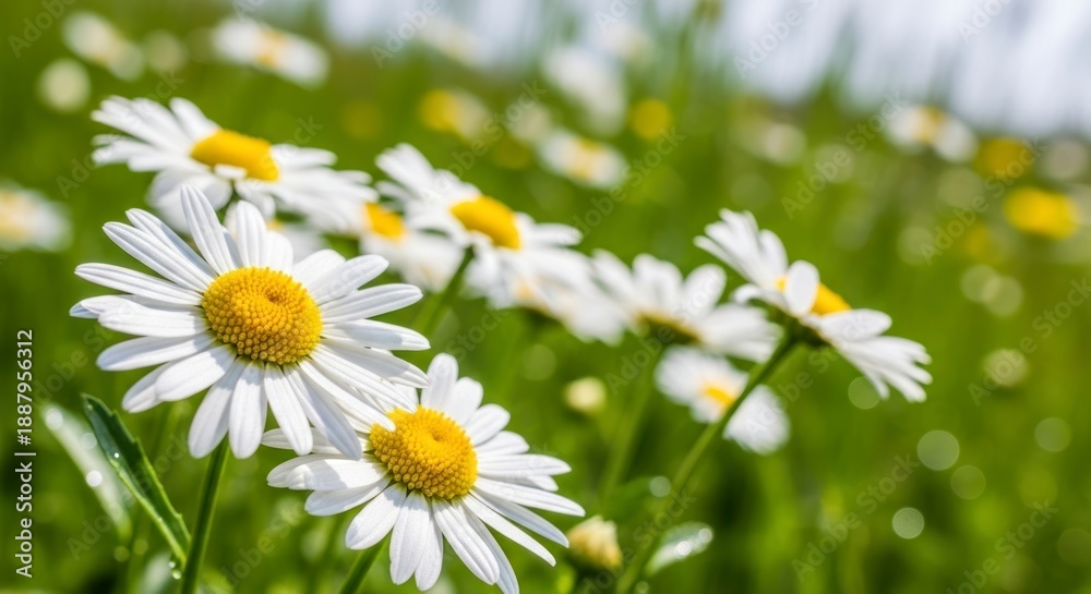 Fototapeta premium White Daisies in Green Field.