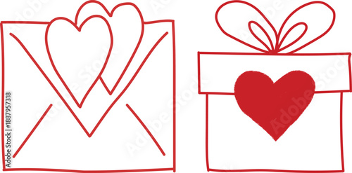 Minimalist Valentine Line Art Set with Heart Gifts and Love Doodles