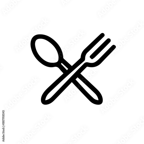 Minimalist outline spoon and fork icon, modern line art cutlery vector for food app and restaurant menu.