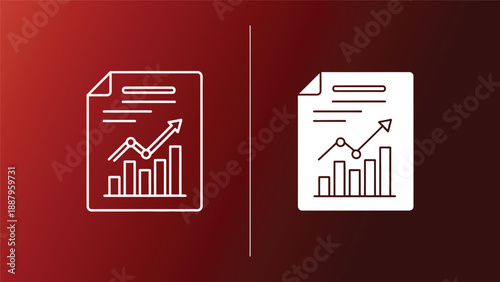 Business documents with graphs and charts on red and white background illustrating data analysis and financial growth