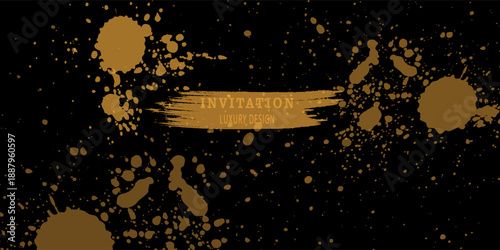 Black invitation card with abstract digital gold pattern. Premium golden vector for formal invite, Gift card, luxury voucher, lux business banner, prestigious gift certificate