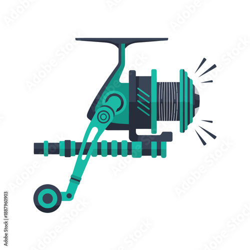 Modern Spinning Fishing Reel Icon. Flat Vector Illustration of Angling Equipment, Outdoor Sport Gear, and Fishing Tackle Isolated.