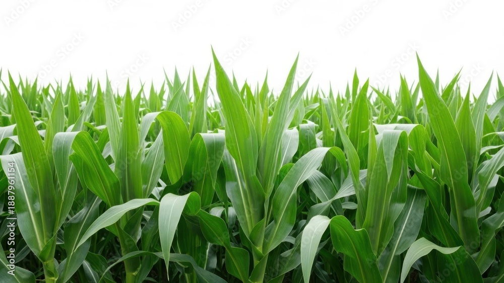 Fototapeta premium Vibrant green cornfield under clear sky