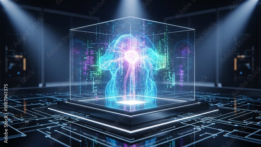 Fototapeta premium Digital brain in holographic display