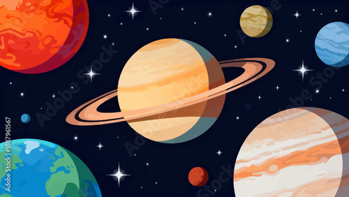Colorful planets in space