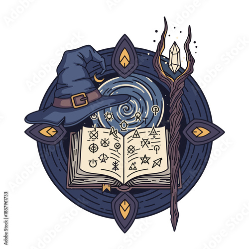 Mystical Artefacts: Wizard's Hat, Spellbook and Staff