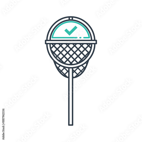 Successful Acquisition Net Icon with Checkmark. Data Capture, Goal Achievement, and Verified Selection Symbol.