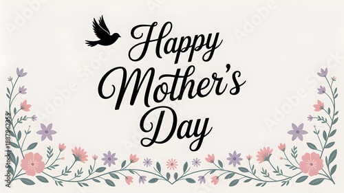 A delightful happy mother's day greeting card with a charming bird and soft floral accents