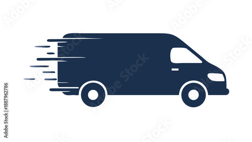 Side view silhouette of a delivery van driving fast, e-commerce shipping and local transport service concept