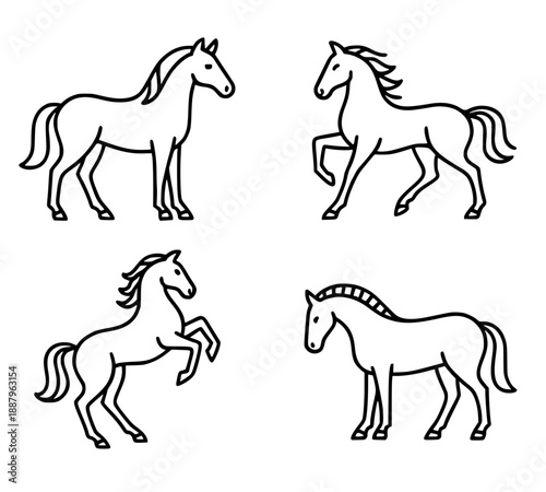 Horse illustration icon in outline version, for coloring