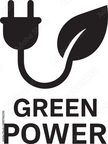 Green power line icon for renewable energy, clean electricity, eco technology, sustainability, and environmental use.