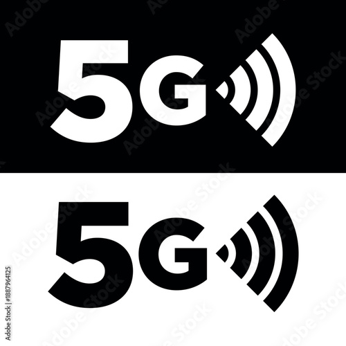 5G (fifth generation mobile communications) icon. Symbol for communication or data transfer. Modern equipment, signal from a communication tower. Attributes of the internet or mobile communications.