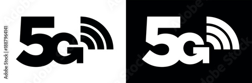 5G (fifth generation mobile communications) icon. Symbol for communication or data transfer. Modern equipment, signal from a communication tower. Attributes of the internet or mobile communications.
