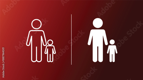 Father and child on either side of a dividing line on a gradient background