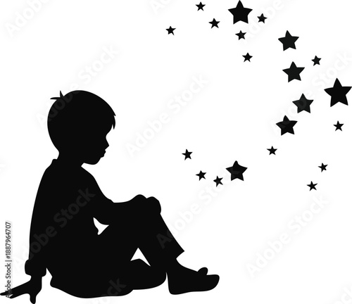 Silhouette Of A Boy Sitting Under The Stars